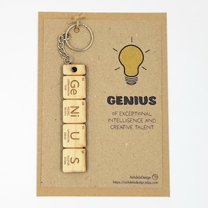 Genius Keyring Gift | Science Quirky Keychain | Periodic Table Chemistry Element Words | Fun Quirky Office Gift | Teacher Present