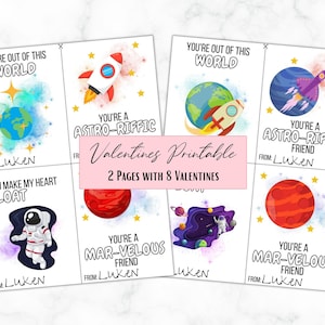 Astronaut Valentijnsdagkaarten - Set van 8 - Instant Download - Afdrukbaar - Bewerkbaar - Hoge resolutie