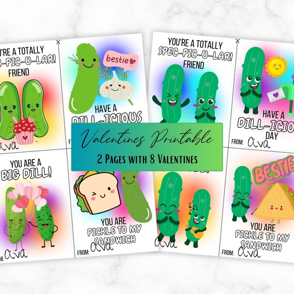 Dill Pickle Valentine's Day Cards - Set of 8 - Instant Download - Printable - Editable - High Resolution