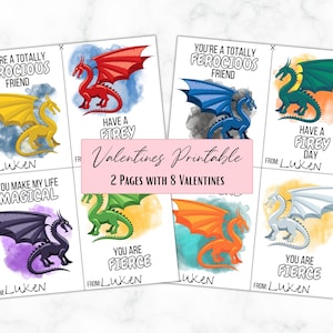 ドラゴン像のバレンタインデー カード - 8 枚セット - 即時ダウンロード - 印刷可能 - 編集可能 - 高解像度