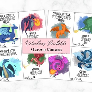 神秘的な火を吐くドラゴンのバレンタインデー カード - 8 枚セット - 即時ダウンロード - 印刷可能 - 編集可能 - 高解像度