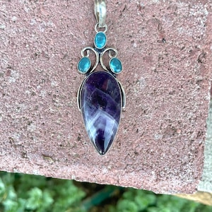 Banded Amethyst and Blue Topaz- 925 sterling silver pendant