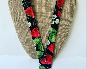 Strawberry Lanyard, Strawberry ID Badge holder, Fruit Lanyard