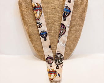 Hot Air Balloon Lanyard: Vintage Beige Cotton ID Badge Holder