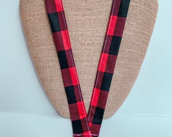 Buffalo Plaid Lanyard ID Holder, Buffalo Check Lanyard Badge Holder, Red and Black Lanyard