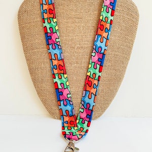 PinMart's Autism Awareness ID Lanyard With Puzzle Piece Keychain – Safety Breakaway, Brand New