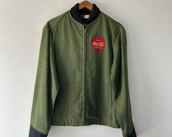 60s green zip up work jacket