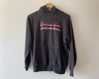 80s Quinnipiac black hooded sweatshirt