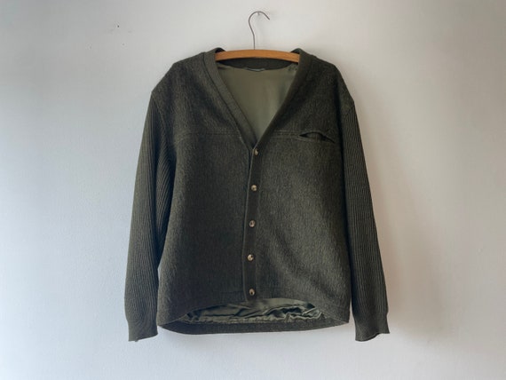 vintage 60s green wool cardigan - image 1