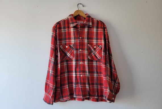 50s Penney's Towncraft Shadow Plaid Wool Shirt Medium - Gem 50s Penney's Towncraft Shadow Plaid Wool Shirt Medium - Gem