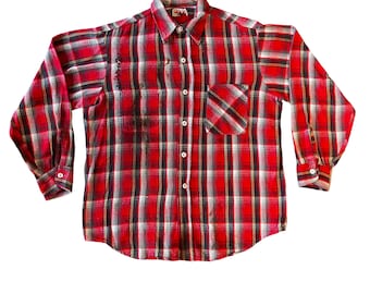 Camisa de flanela com botões da W.T. Grant Co. dos anos 50 - Tamanho G