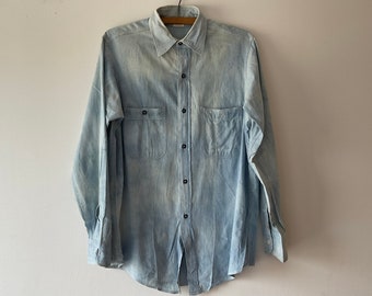 Vintage 60s 70s Big Mac Chambray Long Sleeve Work Shirt Fits XL Mod Emo ...