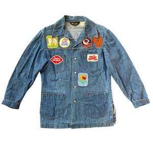70s Denim Chore Jacket with Patches - M