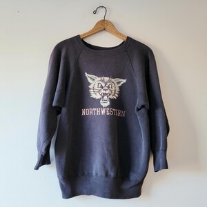 60s Vintage 100% Cotton Color Flock Print Sweatshirt Black