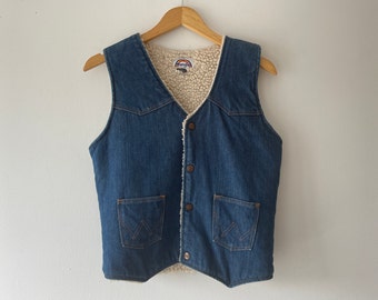 80s wrangler denim sherpa vest