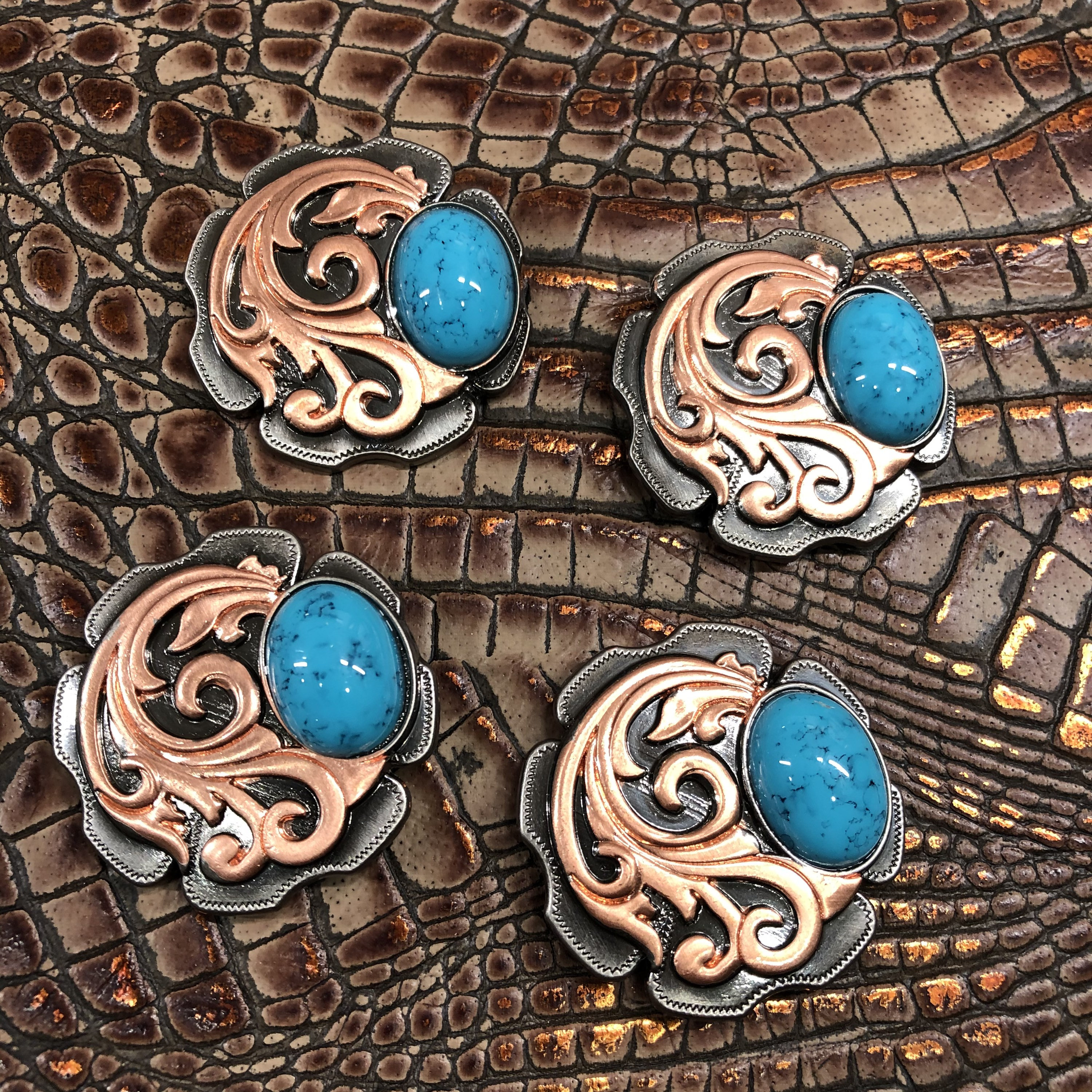 Copper Turquoise Scroll Concho