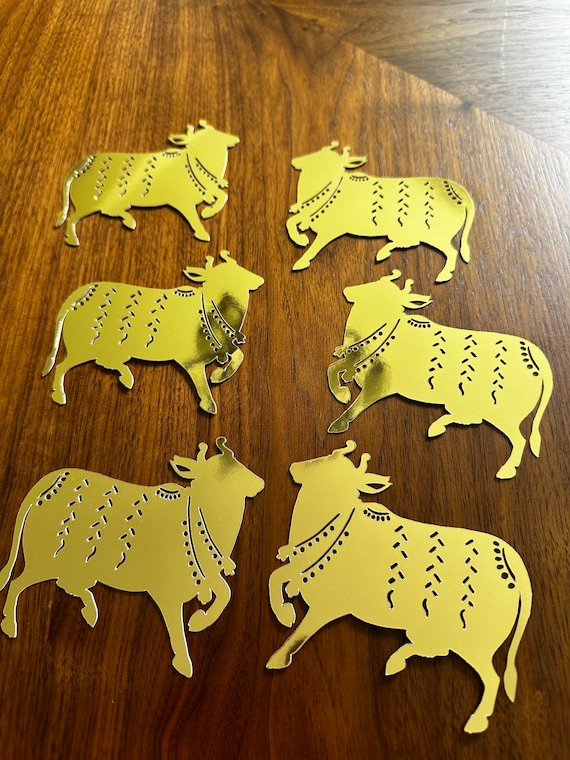 Pichwai Cow Cutouts Set of 6 | Diwali Decor Decorations Gifts Favors | Indian Return Gift Backdrop | Ganesha Pooja Diwali Festive Decor