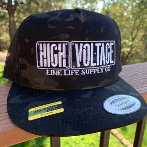 HIGH VOLTAGE-  5 options-  SnapBack- trucker hat- journeyman lineman- blue collar- lineman hat- patches