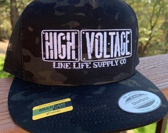 High Voltage Snapback Trucker Hat - Lineman Blue Collar Design