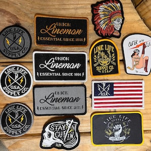 Patches- 13 different styles- lineman pride- lineman patch- glove bag- blue collar- tactical- union lineman- stay cut in- reddy kilowatt