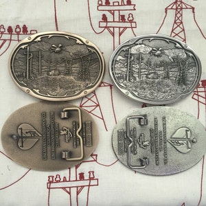 Solid Brass Old and New Lineman Belt Buckle