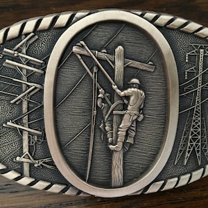 Solid Brass Power Lineman Belt Buckle- lineman gifts, lineworker, apprentice, journeyman lineman, power lines, top out gift, IBEW.
