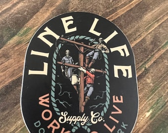 Work to Live Lineman Sticker: Weatherproof Vinyl Hard Hat Decal