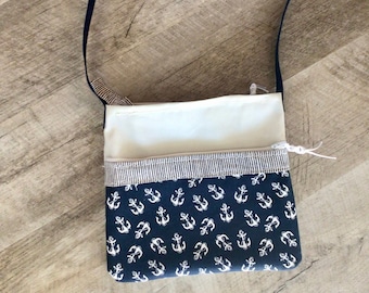 Sailcloth hipster bag purse nautical anchors handcrafted from repurposed sail