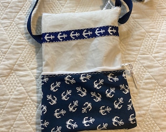 Sailcloth hipster crossbody bag purse - anchors theme handcrafted