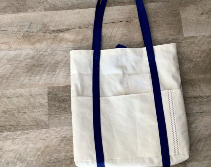 Real Sailcloth tote bag with pockets nautical gift made from repurposed Sail