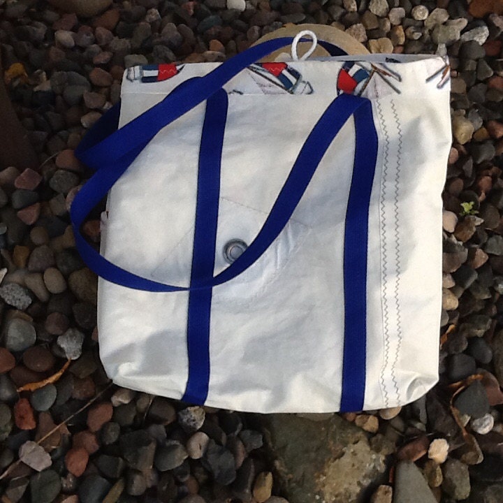 Repurposed Sail bag tote with pockets lined nautical sailor Etsy
