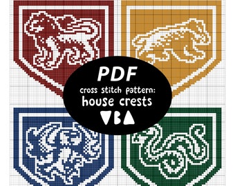 DIGITAL DOWNLOAD Cross Stitch Pattern: Wizard Medieval House Crests - PDF (lion, badger, raven/eagle, snake)