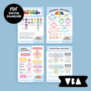 DIGITALER DOWNLOAD x4 Infografik Lernposter A2 - Queer LGBTQ+ Pride (College, Wohltätigkeit, Organisation)