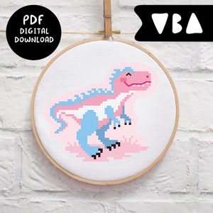 LGBTQ+ Dinosaur Trans Tyrannosaurus Pride Flag Pattern (Cross Stitch DIGITAL DOWNLOAD)