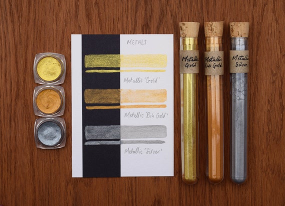 METALS Set of 3 Metallic Watercolour Paint Pots Golds and Silver