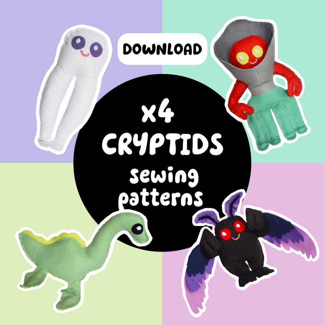 Cute Cryptids X4 Felt Sewing Patterns (mothman, Nessie, Flatwoods ...