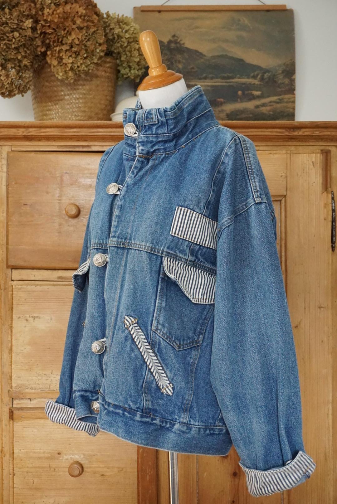 Vintage Denim Jacket - 80s Jean Jacket With Nautical Details