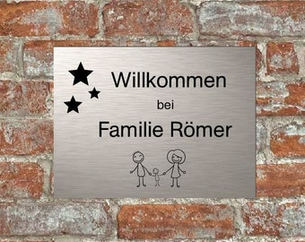 Türschild personalisiert Haustürschild Klingelschild Acryl silber schwarz