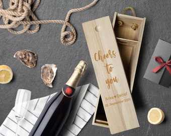 Weinbox mit Gravur | Weinkiste Geschenk individuell gestalten | Weinbox als Hochzeitsgeschenk | Weinpräsent Holzoptik