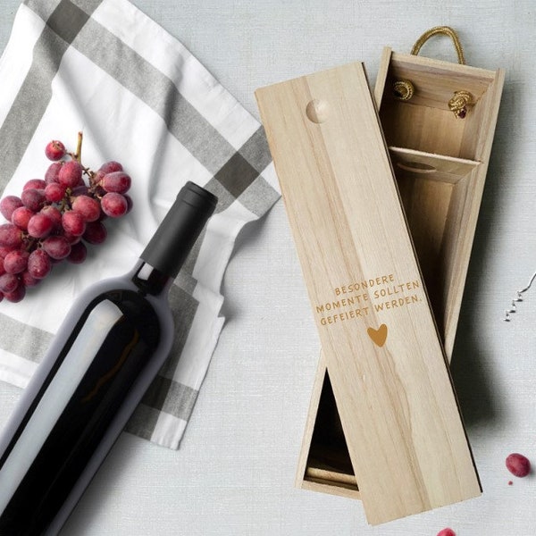 Weinbox mit Gravur | Weinkiste Geschenk individuell gestalten | Weinbox als Hochzeitsgeschenk | Weinpräsent Holzoptik