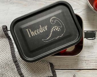 personalisierte Brotdose in schwarz | Einschulungsgeschenk mit Namen | Geschenk für den Kindergarten oder die Krippe | Brotbox mit Gravur
