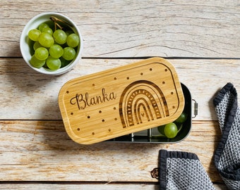 Brotdose aus Edelstahl mit Holzdeckel | personalisiertes Geschenk mit Namen für den Kindergarten oder die Krippe | Brotbox zum Geburtstag