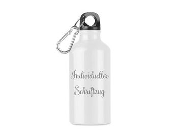 Trinkflasche personalisiert mit Namen Kindergarten Flasche mit Karabiner Aluminium 400ml Geschenk Taufe Geburtstag Schule Sport