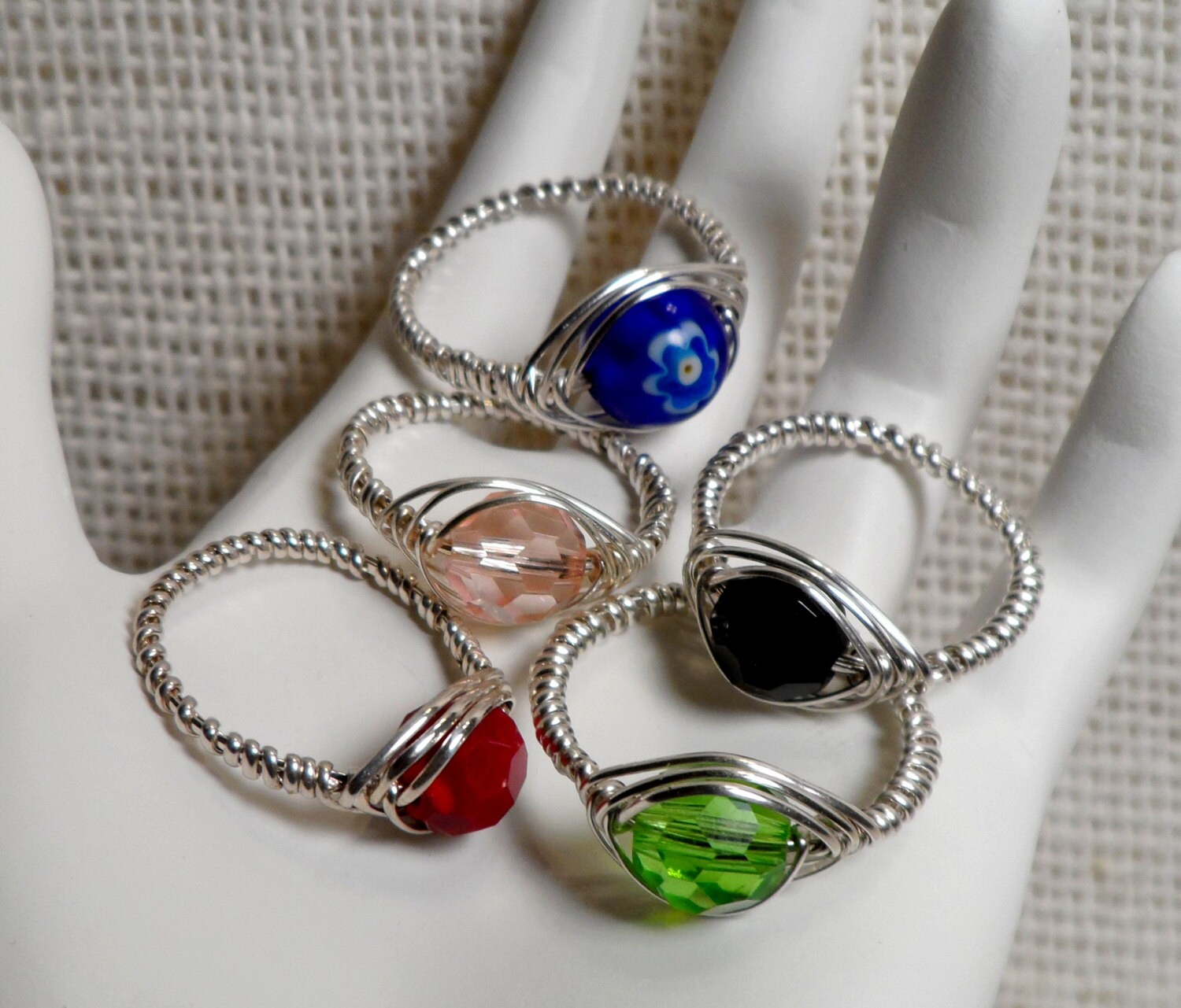 World/Atlas Bead and Sterling Silver Wire Wrapped Ring Custom made to size 4-14 