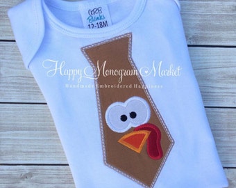 Embroidered Turkey Appliqué Bodysuit, Thanksgiving Baby Outfit, Fall Holiday Infant Shirt