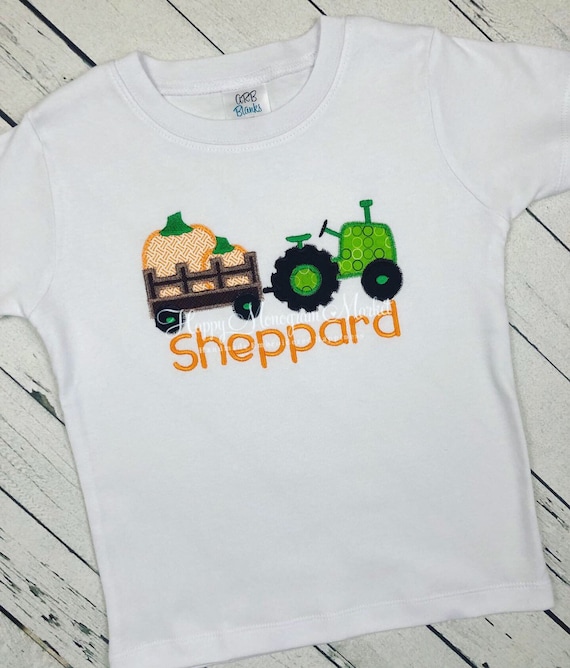 Personalized Tractor Shirt, Pumpkin Harvest Applique, Farm Birthday Outfit, Custom Name Autumn Clothing