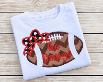 Go Dawgs Football Shirt, Girls Game Day Top, Appliqué Bow Design