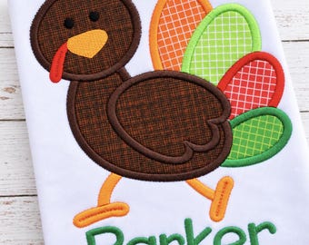 Personalized Thanksgiving Turkey Shirt for Kids, Embroidered Fall Shirt, Custom Name Appliqué Top