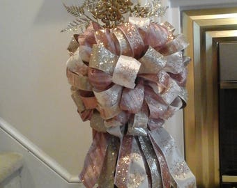 Christmas Tree Topper BowXL Luxury Large Lantern Swag Elegant Wreath Bow Blush Designer Ribbon Rose Gold Holiday Decor Christmas Tree Topper BowXL Luxury Large Lantern Swag Elegant Wreath Bow Blush Designer Ribbon Rose Gold Holiday Decor
