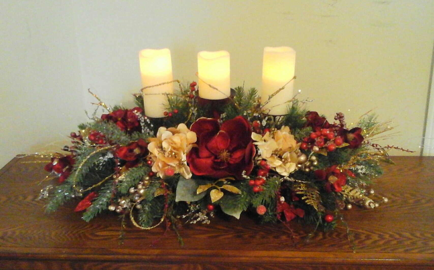 Christmas Candle Obera Centerpiece Holiday Floral Arrangements